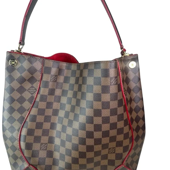 LOUIS VUITTON Damier Ebene Tote Bag with Red Accents - Picture 2 of 10